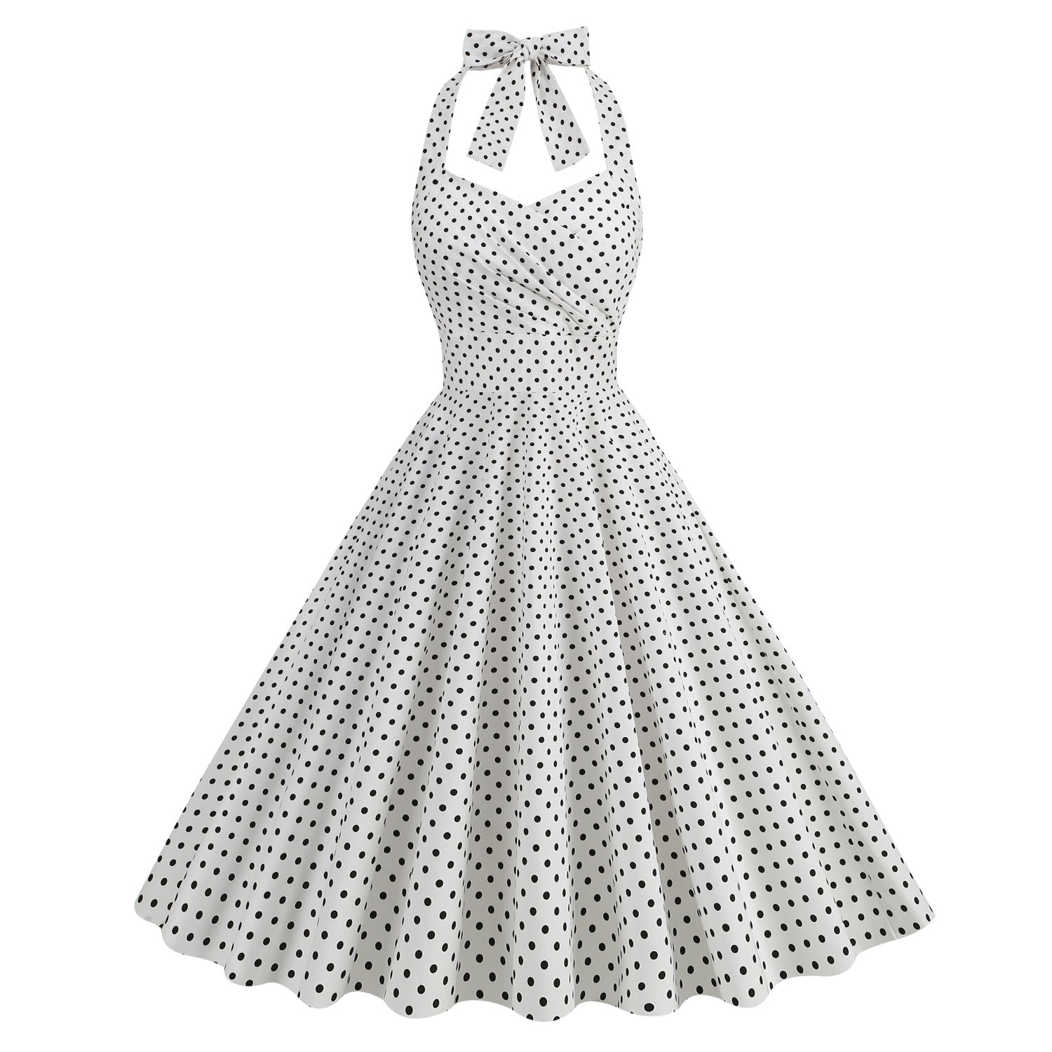 1950S Red Retro Polka Dot Halter Neck Vintage Dress