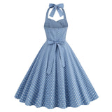 1950S Red Retro Polka Dot Halter Neck Vintage Dress