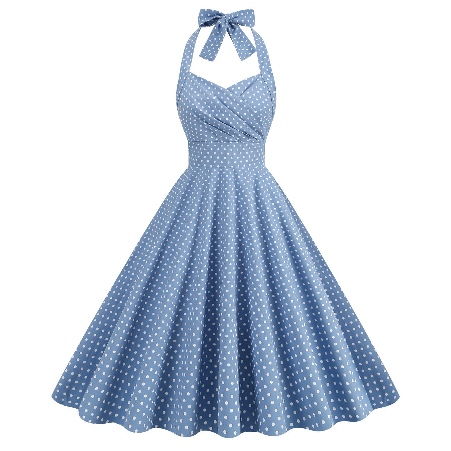 1950S Red Retro Polka Dot Halter Neck Vintage Dress