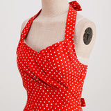 1950S Red Retro Polka Dot Halter Neck Vintage Dress
