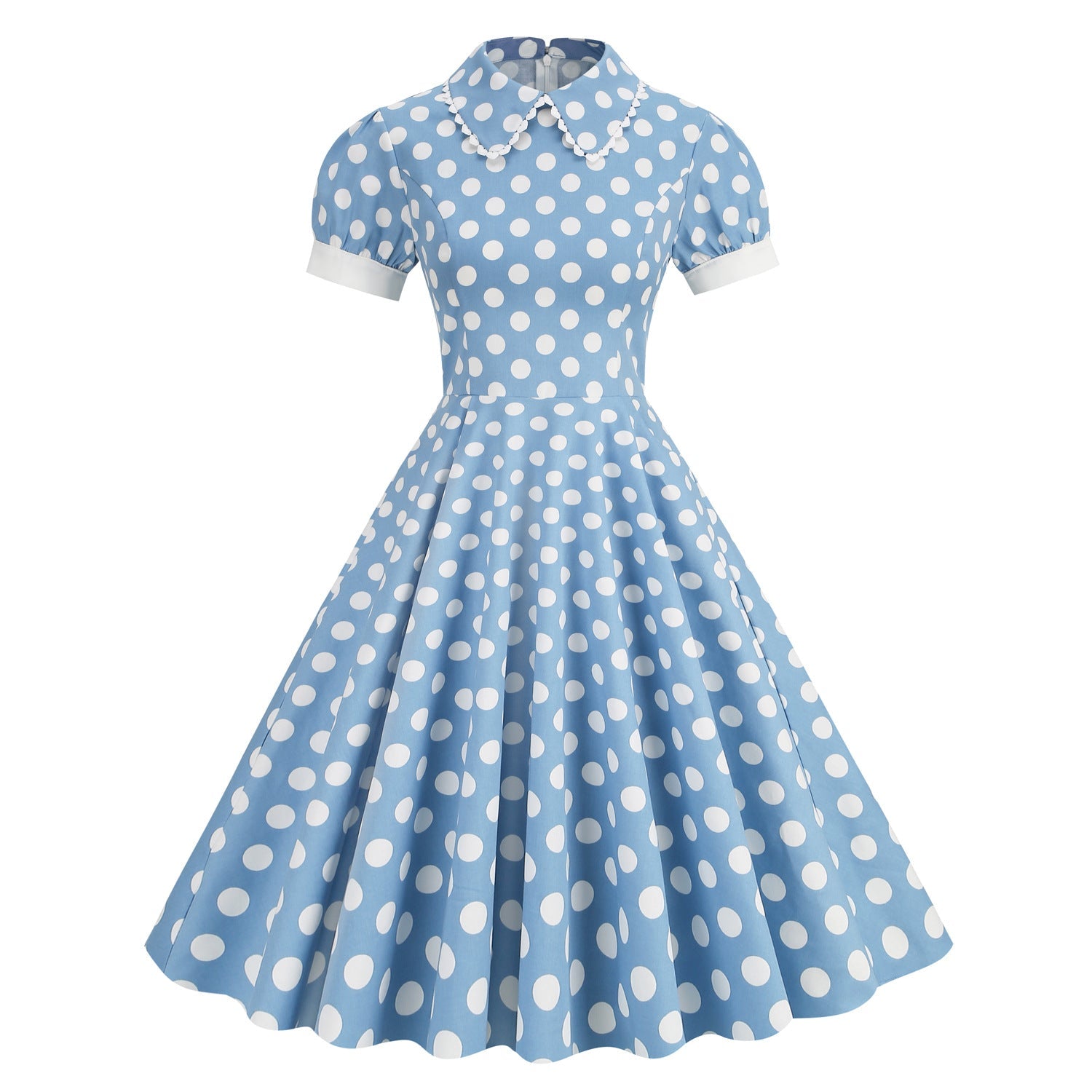 1950S Red Retro Polka Dot Patchwork Belted Short Sleeve Vintage Dress