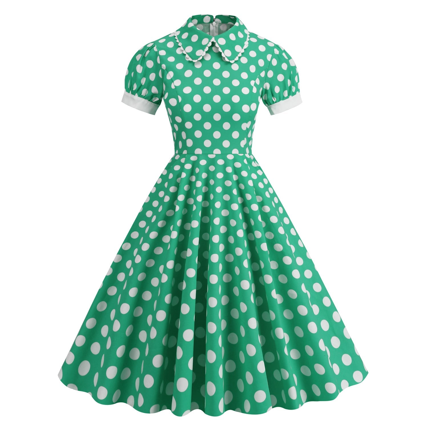 1950S Red Retro Polka Dot Patchwork Belted Short Sleeve Vintage Dress