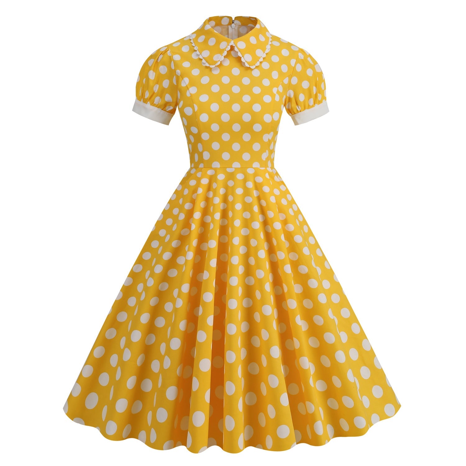 1950S Red Retro Polka Dot Patchwork Belted Short Sleeve Vintage Dress