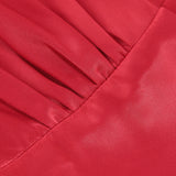 1950S Red Satin Buttoned Belted Long Sleeve Vintage Dress