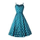 1950s Teal Spaghetti Strap Retro Polka Dot Vintage Dress