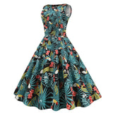 1950s Light Blue Tropical Print Sleeveless Vintage Dress