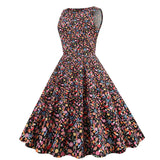 1950s Light Blue Tropical Print Sleeveless Vintage Dress