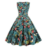 1950s Light Blue Tropical Print Sleeveless Vintage Dress