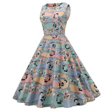1950S White and Blue Print Sleeveless Vintage Dress