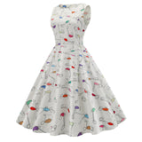 1950S White and Blue Print Sleeveless Vintage Dress