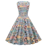 1950S White and Blue Print Sleeveless Vintage Dress