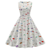 1950S White and Blue Print Sleeveless Vintage Dress