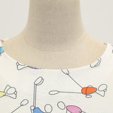 1950S White and Blue Print Sleeveless Vintage Dress