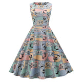1950S White and Blue Print Sleeveless Vintage Dress