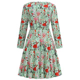 1950s White Christmas Print Long Sleeve Vintage Dress