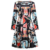 1950s White Christmas Print Long Sleeve Vintage Dress