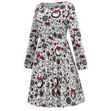 1950s White Christmas Print Long Sleeve Vintage Dress