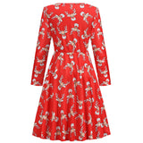1950s White Christmas Print Long Sleeve Vintage Dress