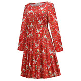 1950s White Christmas Print Long Sleeve Vintage Dress