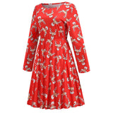1950s White Christmas Print Long Sleeve Vintage Dress