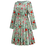 1950s White Christmas Print Long Sleeve Vintage Dress