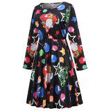 1950s White Christmas Print Long Sleeve Vintage Dress