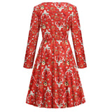 1950s White Christmas Print Long Sleeve Vintage Dress