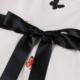 1950S White Halter Neck Butterfly Print Belted Vintage Dress