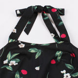 1950S White Halter Neck Butterfly Print Belted Vintage Dress