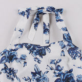1950S White Halter Neck Butterfly Print Belted Vintage Dress