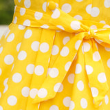 1950S Yellow Polka Dot Spaghetti Strap Belted Vintage Dress