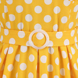 1950S Yellow Retro Polka Dot Halter Belted Vintage Dress