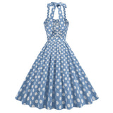 1950S Yellow Retro Polka Dot Halter Belted Vintage Dress