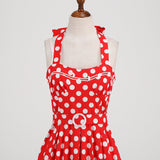 1950S Yellow Retro Polka Dot Halter Belted Vintage Dress