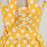 1950S Yellow Retro Polka Dot Halter Belted Vintage Dress