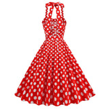 1950S Yellow Retro Polka Dot Halter Belted Vintage Dress