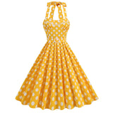 1950S Yellow Retro Polka Dot Halter Belted Vintage Dress