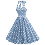1950S Yellow Retro Polka Dot Halter Belted Vintage Dress