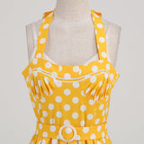 1950S Yellow Retro Polka Dot Halter Belted Vintage Dress
