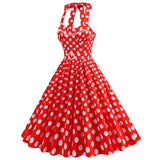 1950S Yellow Retro Polka Dot Halter Belted Vintage Dress