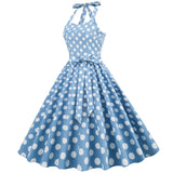 1950S Yellow Retro Polka Dot Halter Neck Belted Vintage Dress