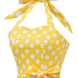 1950S Yellow Retro Polka Dot Halter Neck Belted Vintage Dress
