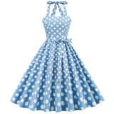 1950S Yellow Retro Polka Dot Halter Neck Belted Vintage Dress