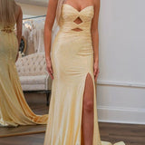 Mira | Mermaid Glitter Sweetheart Red Cut-out Beaded Long Prom Dress with Slit