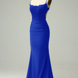 Mermaid Halter Dark Green Long Prom Dress with Appliques Beading