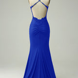 Mermaid Halter Dark Green Long Prom Dress with Appliques Beading