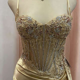 Lyra | Mermaid Sage Spaghetti Straps Appliqued Long Prom Dress With Split