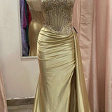 Lyra | Mermaid Sage Spaghetti Straps Appliqued Long Prom Dress With Split