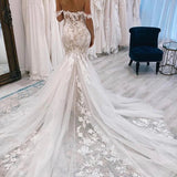 Ivory Off the Shoulder Long Lace Mermaid Wedding Dress