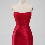 Sparkly Red Strapless Bodycon Short Homecoming Dress with Lace